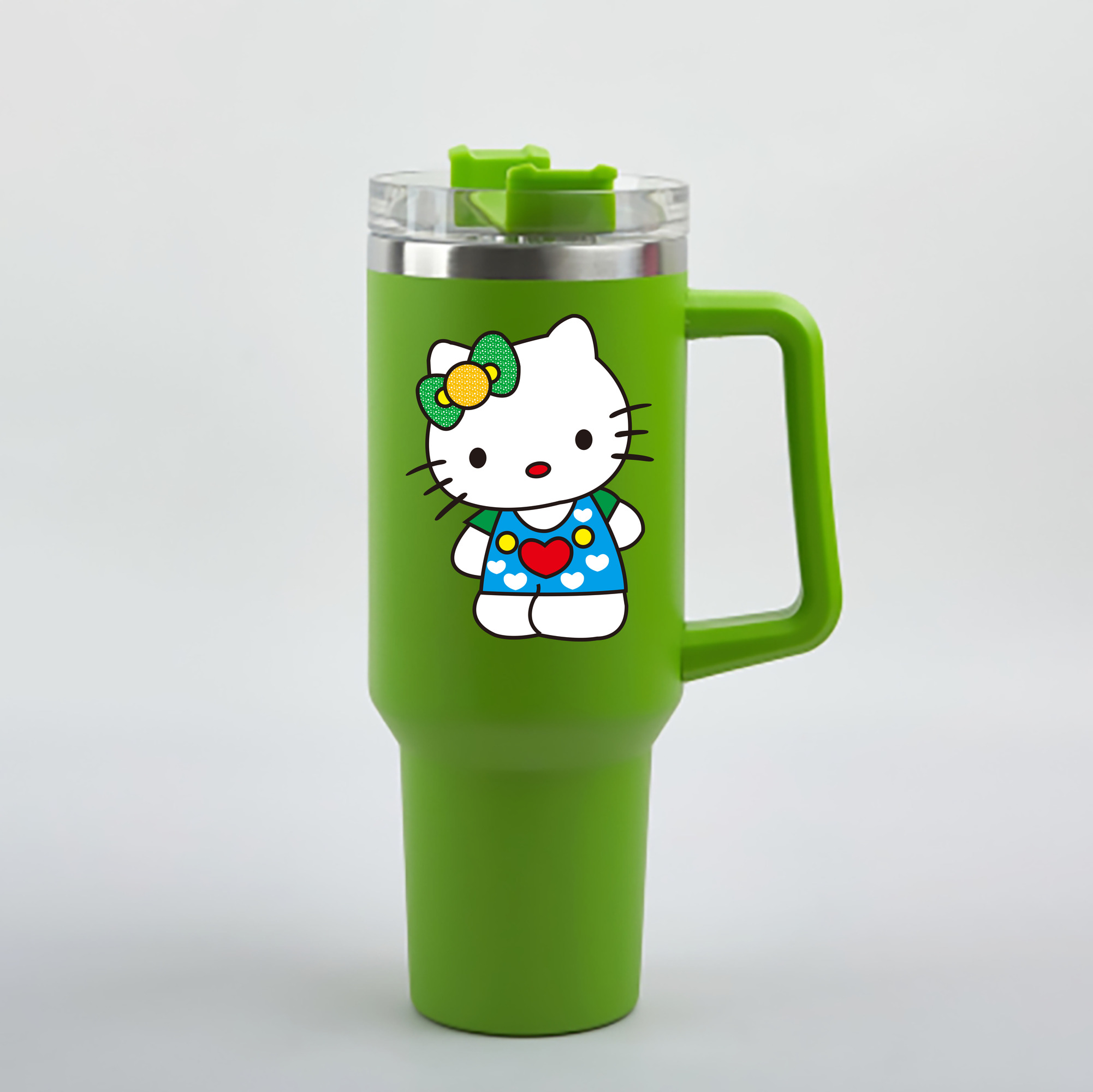 （画像用） Hello Kitty ハローキティ 1200mL車用タンブラー - クリスタルステッカー（プラスチックストロー付き）